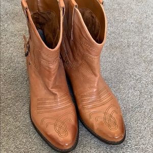 Leather ankle cowboy boots.